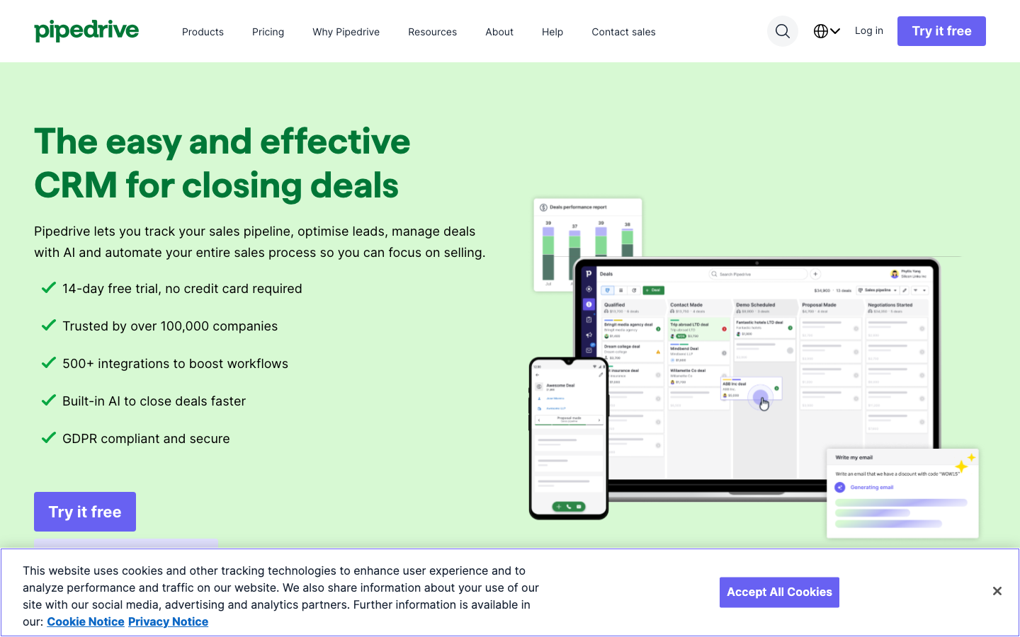Pipedrive visual sales pipeline interface with drag-and-drop deal stages