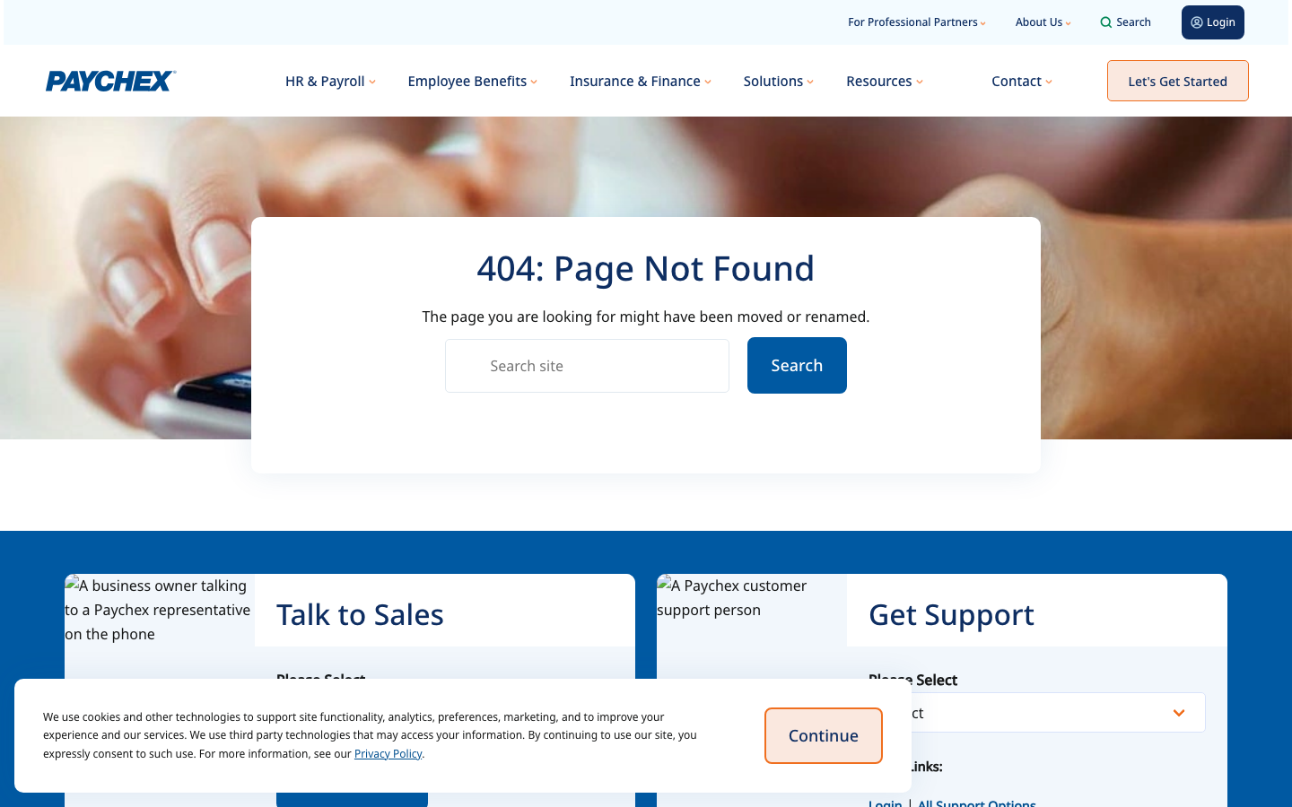 Paychex Flex payroll and HR platform homepage showing workforce management and employee self-service